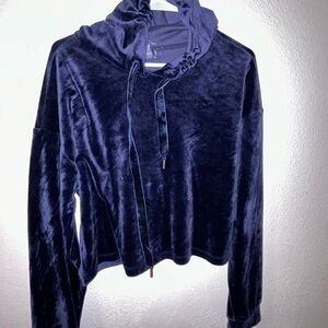 Navy Blue Velvet Hoodie